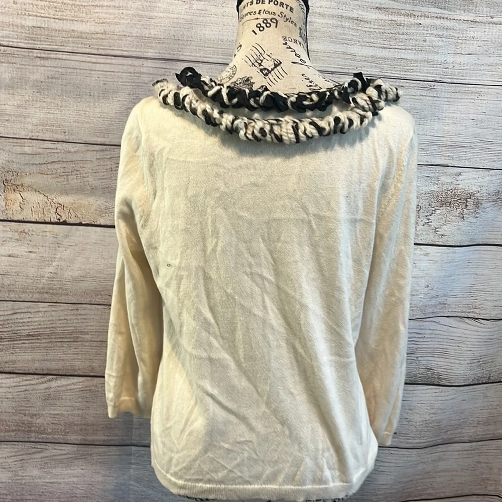 Nic + Zoe Cropped Cardigan Sweater Shrug Yarn Trim Size Petite Large